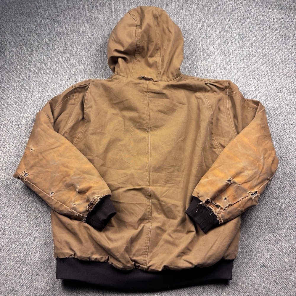 Berne Workwear Hooded Jacket Mens L Brown Duck Canvas Quilted Lined Work Coat - Picture 9 of 11
